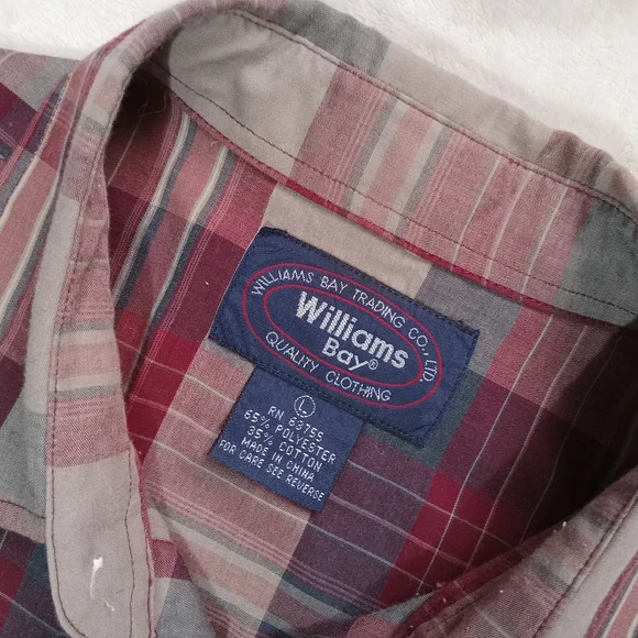 Williams Bay Trading Company Deep Red Shortsleeve Snap Up Plaid Shirt L - Picture 6 of 6